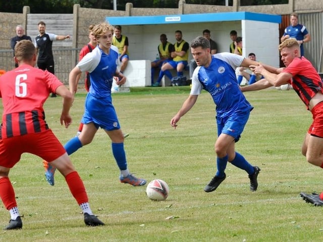 Action from a pre-season friendly between Shoreham and Worthing United at Middle Road