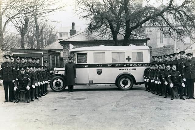 As a trained first aider, WPC Gladys Moss would occasionally crew the Worthing Police Ambulance, which was paid for by wealthy benefactors. Picture: West Sussex Record Office