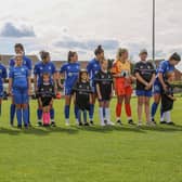 Selsey Women line up pre-match with their mascots | Picture: Sheena Booker