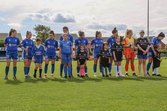 Selsey Women line up pre-match with their mascots | Picture: Sheena Booker