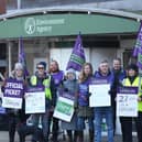 Environment Agency staff on strike in Guildbourne House, Chatsworth Road, Worthing on Wednesday, February 8. Photo: Eddie Mitchell