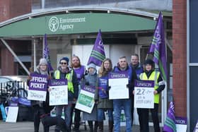 Environment Agency staff on strike in Guildbourne House, Chatsworth Road, Worthing on Wednesday, February 8. Photo: Eddie Mitchell