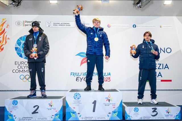 On the podium after his gold win