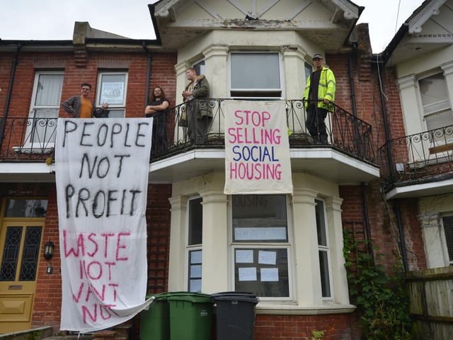 Protest to stop auction of social home in Hastings: Housing Rebellion at a property in Baldslow Road on July 25 2024.