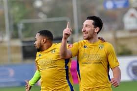 Lancing celebrate a goal earlier in the season - and their fine form continued with two wins over the new year weekend | Picture: Stephwn Goodger