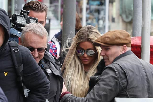 Katie Price kept her head down as she arrived at Lewes Crown Court today