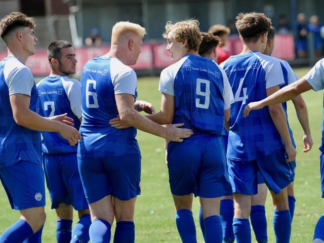 Action from a pre-season friendly between Shoreham and Worthing United at Middle Road
