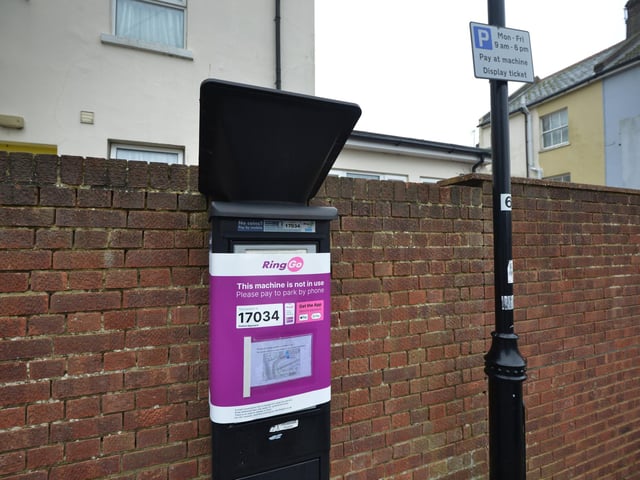 Parking meter that no longer accepts coins pictured in St Leonards. Station Approach.