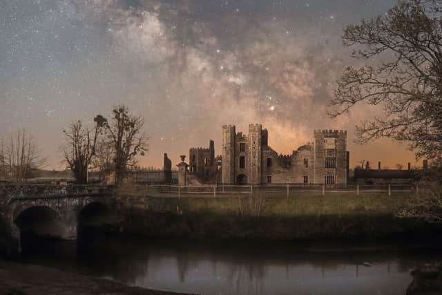 Undated handout photo issued by South Downs National Park Authority of 'Cowdray Comos' taken by Richard Murray which has won the top prize in the South Downs National Park astrophotography competition. The image, taken by Mr Murray from Waterlooville, captures the night-time scene at Cowdray ruins in Midhurst, West Sussex.
