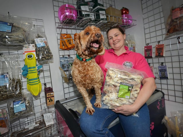 Diamond Raw Food, at Wylands Farm in Battle, celebrates a year in business. Owner Tracy Hudson with Bentley.