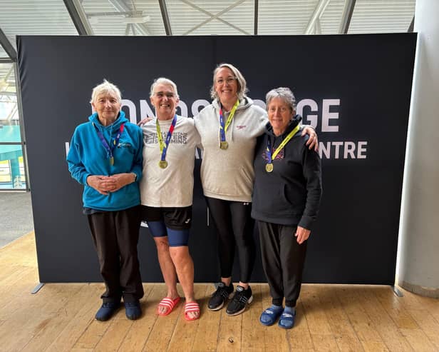 Gold medalists left to right, Rose Dudeney, Sally Mills, Lisa Mills, Kathy Bidnall