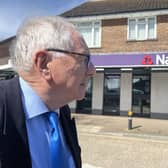 MP Sir Peter Bottomley outside Rustington's branch of NatWest, which is due to close on July 25, 2024