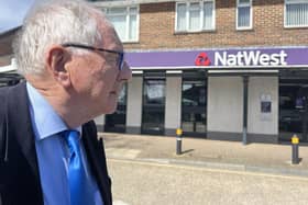 MP Sir Peter Bottomley outside Rustington's branch of NatWest, which is due to close on July 25, 2024