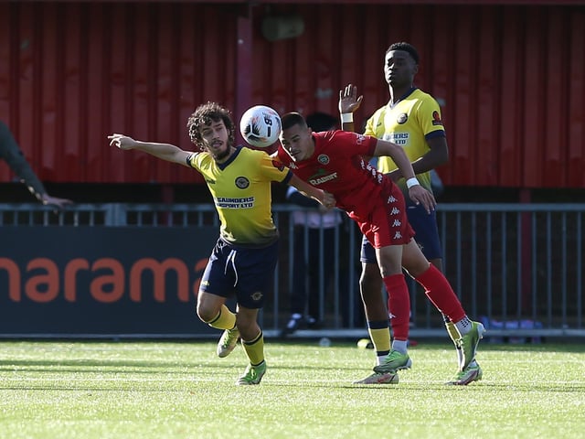Action from Worthing's National League South clash at home to Farnborough at Woodside Road