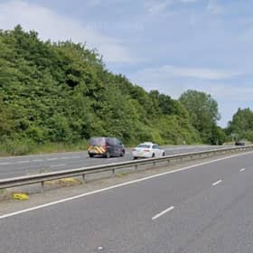 There is a report of a fallen tree on the A24 near Ashington. Photo: Google Street View
