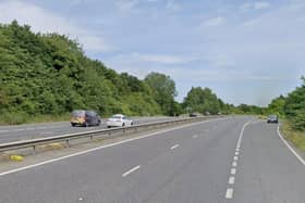 There is a report of a fallen tree on the A24 near Ashington. Photo: Google Street View