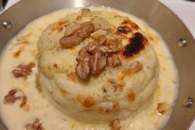 If you are able to treat yourself to a meal at the ivy, Katherine implores you to try this stilton and walnut soufflé