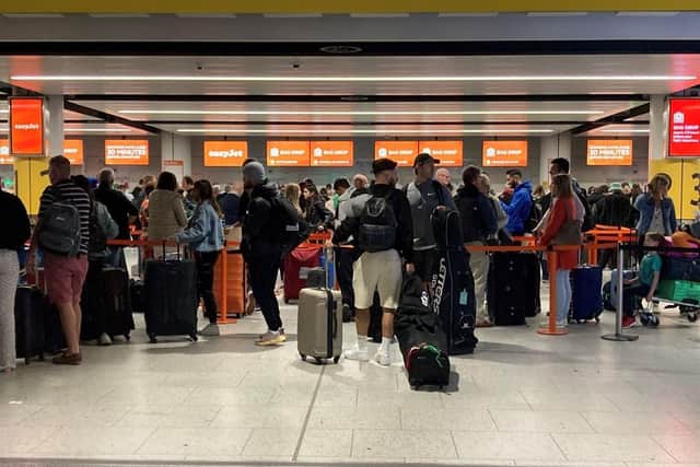 The queue at Gatwick at 6.30am on Thursday, May 26, 2022