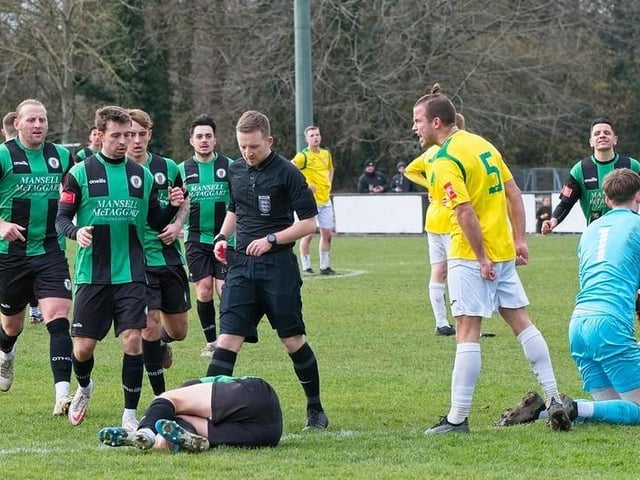 Burgess Hill Bbeat Corinthian 4-1 with two goals from Dan Perry and one each from Dave Martin and Martyn Box. Picture by Chris Neal