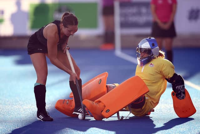 Maddie Hinch saves a penalty v New Zealand at the 2022 Commonwealth Games  (Photo by Robert Cianflone/Getty Images)