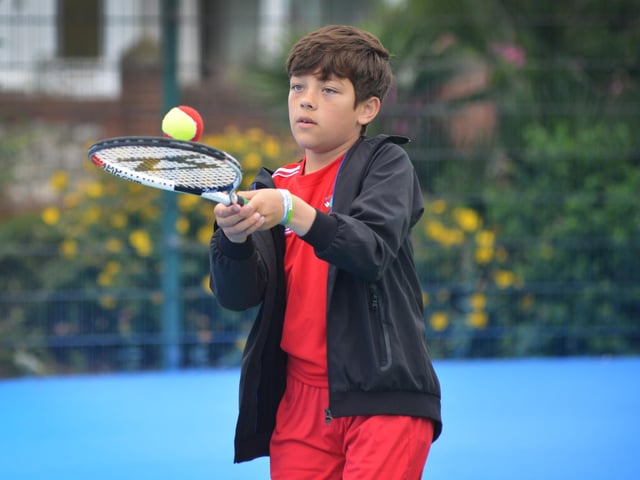 Culture Secretary Lucy Frazer marks the refurbishment of 1,000 public tennis courts. Photocall on June 29 at the tennis courts on Royal Parade, Eastbourne, with children from Bourne Primary School and Scott Lloyd, CEO Lawn Tennis Association.