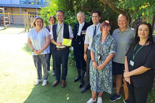Oak Grove College head teacher Phillip Potter with High Sheriff of West Sussex Andy Bliss and the senior leadership team. Picture: David Nicholls