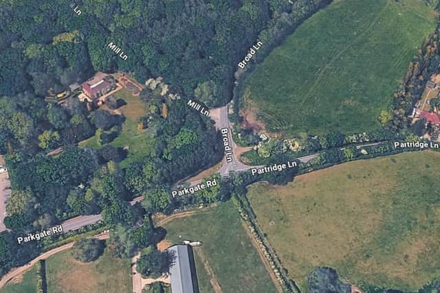 Officers were called to the junction of Partridge Lane and Broad Lane following a report of a collision involving a green military-style Royal Enfield motorcycle and a black BMW X6. Picture courtesy of Google