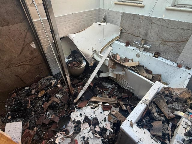 The destroyed bathroom