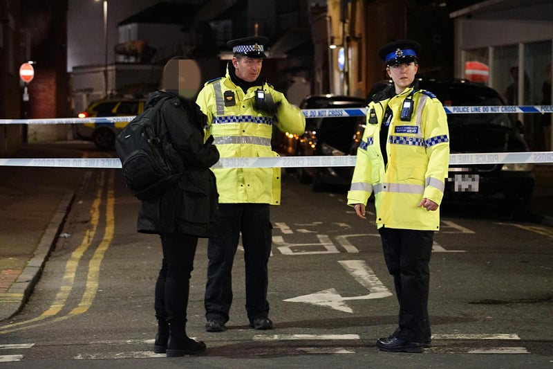 Police officers were seen at a cordoned off area just after 7pm at the junction of Elms Road and Seaside Road in Eastbourne on Thursday, March 7