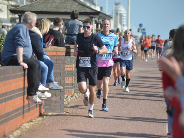 Images from the finish area at the 2026 Hastings Half Marathon