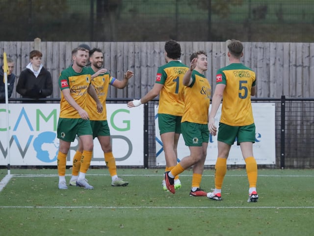 FA Trophy action between Horsham and AFC Totton