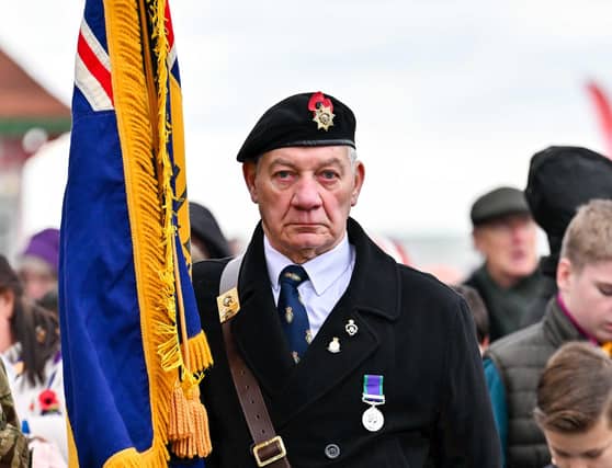 Bexhill, UK, 12 November 2023. Veterans, Youth Groups and Community members attend the Remembrance Day Service in Bexhill, East Sussex. Photo by Lee Floyd: https://www.leefloyd.co.uk/