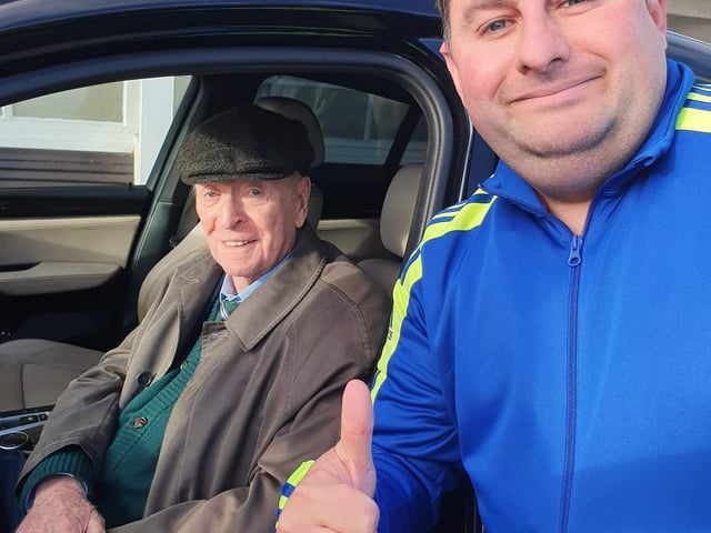 Sam 'Elvis' Labat with Sir Michael Caine
