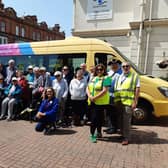 Hayley Newberry, community champion at Tesco Extra in Durrington, with staff, volunteers and members of Sight Support Worthing ready for the celebration event at the headquarters in Rowlands Road