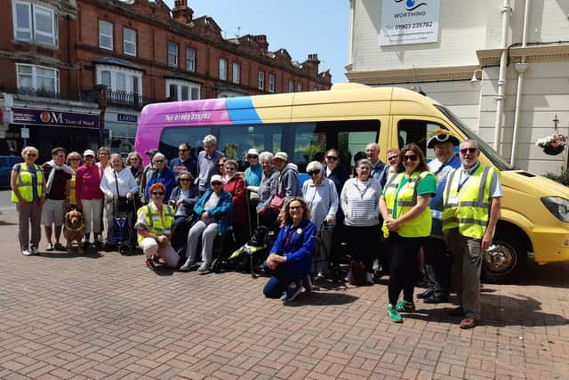 Hayley Newberry, community champion at Tesco Extra in Durrington, with staff, volunteers and members of Sight Support Worthing ready for the celebration event at the headquarters in Rowlands Road