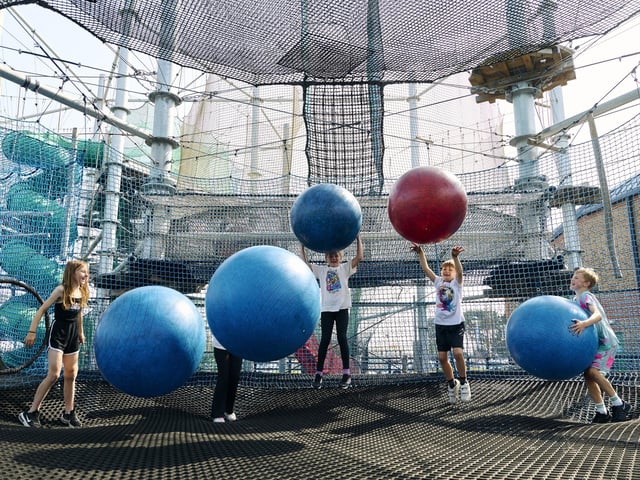 Fun with giant inflatable balls on the Adventure Nets