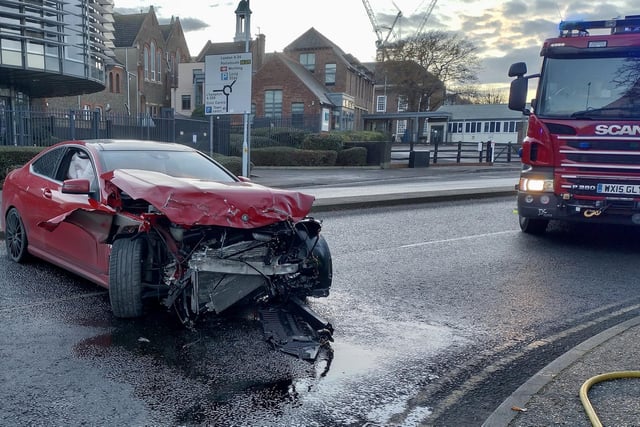 A person has sustained minor injuries following a three car collision in Worthing on Saturday, December 10.