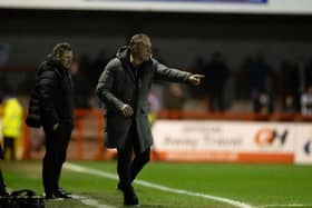 Crawley Town boss Scott Lindsey gives instructions during Tuesday night's win against Notts County | Picture: Eva Gilbert