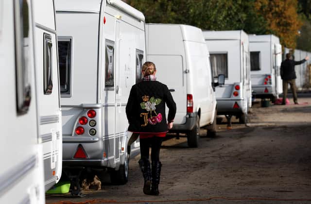 Caravans are parked up on the illegal side of the Dale Farm travellers site following the completion of clearance works by Basildon Council in Crays Hill in Essex.