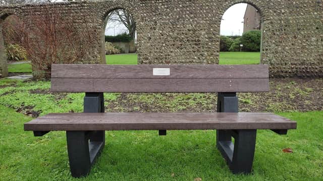 Recycled plastic bench installed in Crouch Gardens, Seaford