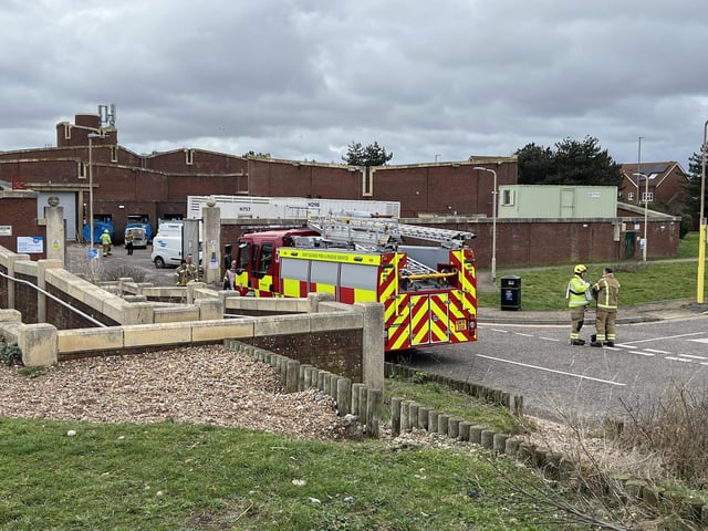 The fire service by the wastewater treatment works in Eastbourne. Picture from Sussex news and pictures
