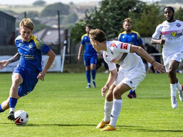 Action from the pre-season friendly between Peacehaven & TYelscombe FC and Lewes FC, July 2023