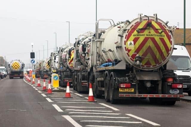Southern Water apologised last month for the ongoing, and seemingly endless, disruption on the A259, where traffic management is in place and tankers used to manage sewer flows. Photo: Eddie Mitchell