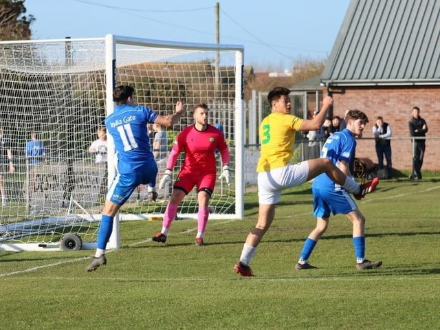 Action from Selsey's 4-3 win over Godalming in the SCFL Division 1