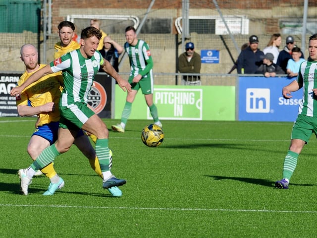 Action from Lancing v Chichester City in the Isthmian south east division