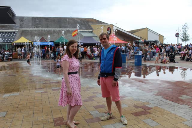 Performers Becca Huggett and Tom Woodruff between performances. Photo: Luke Farley