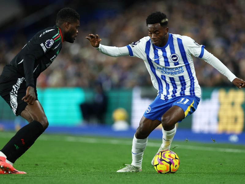 Scuffed a first-time effort well wide on 34 minutes when he should have scored. Just wasn't his day and replaced by Mitoma on the hour.