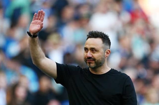 Roberto De Zerbi says goodbye to the Brighton fans at the Amex Stadium yesterday