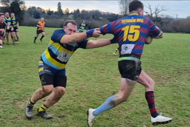 St Leonards CP captain Greg Montier making a tackle