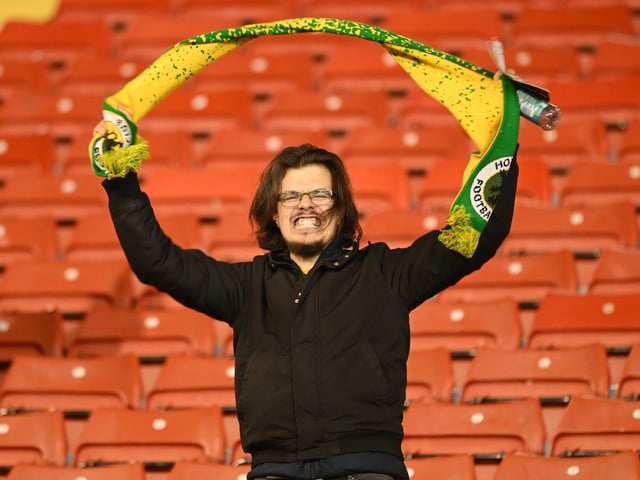 Horsham fans celebrating after the Emirates FA Cup First Round match between Barnsley and Horsham at Oakwell Stadium.